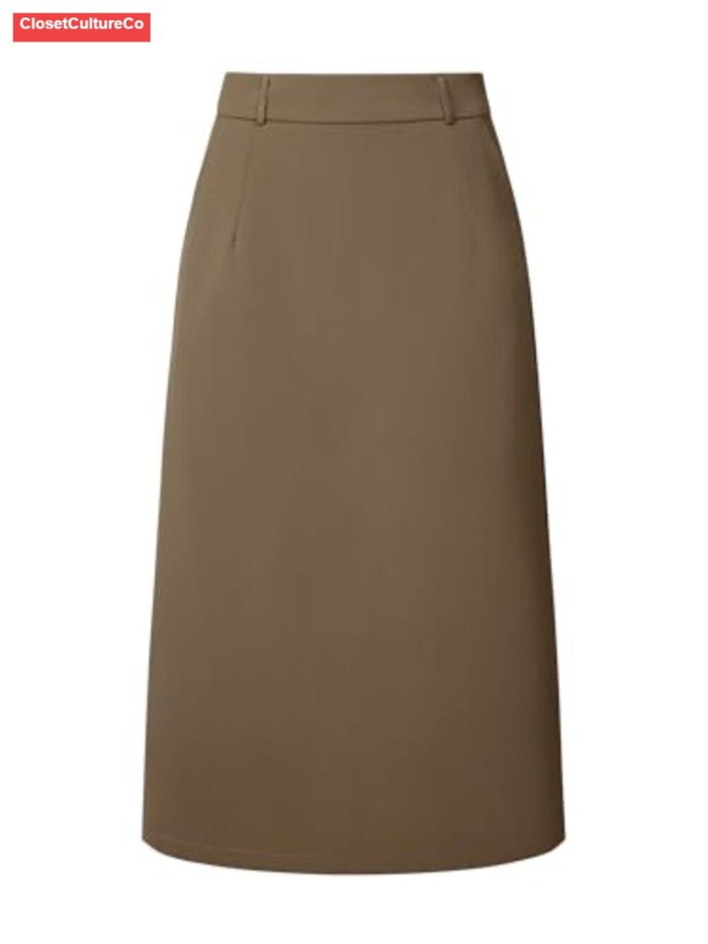 High Waist Pencil Skirt Split Back Midi Workwear Side Pockets